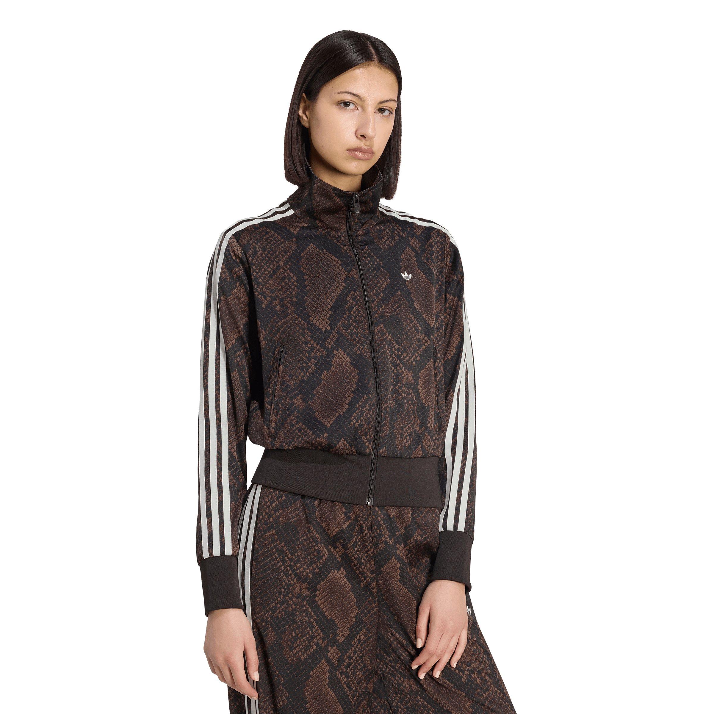 adidas Originals Women's Satin Snake Print Firebird Track Jacket - Brown - BROWN
